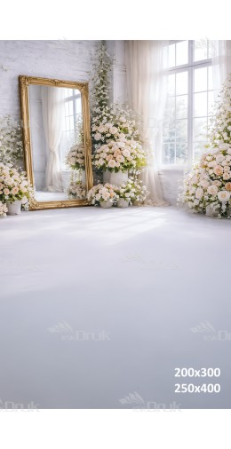 Tło fotograficzne „Eleganckie wnętrze z lustrem i białymi różami” | 3989